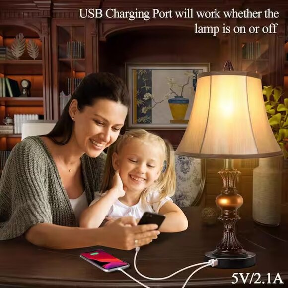 Partphoner Vintage Touch Table Lamp Set (2) | Dual USB | 3-Way Dimmable | Bronze - Picture 2 of 5